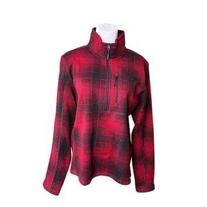 The North Face Novelty Gordon Lyons Fleece Quarter Zip Red Plaid Pullover SMALL‎